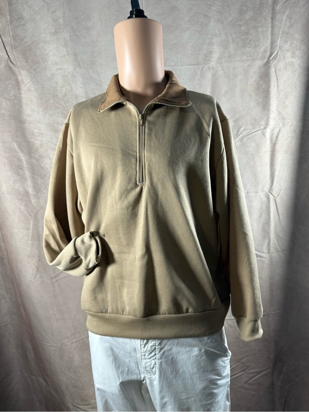 340-Vintage Haband Men's Khaki Zip-Up Sweater